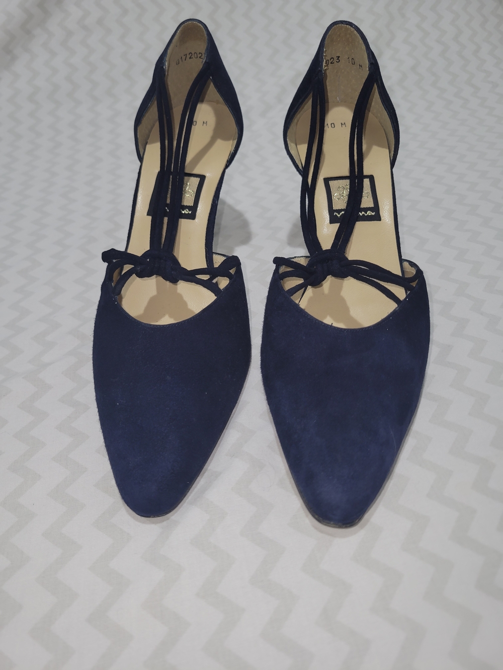 Nina Navy Suede Pointed-Toe Tie Heels